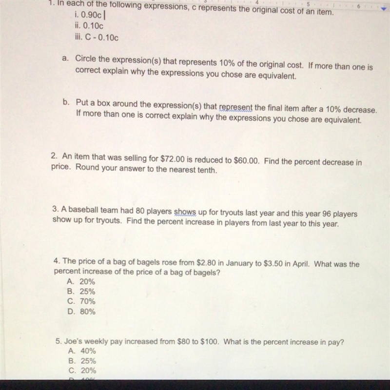 1. In each of the following expressions, c represents the original cost of an item-example-1