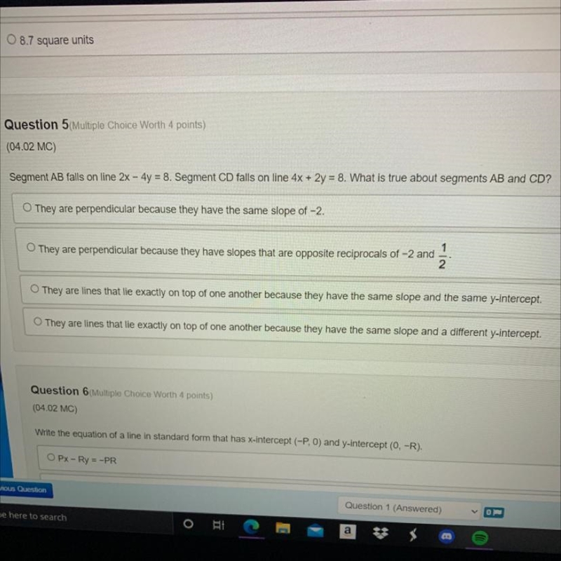 (04.02 MC) Segment AB falls on line 2x - 4y = 8. Segment CD falls on line 4x + 2y-example-1