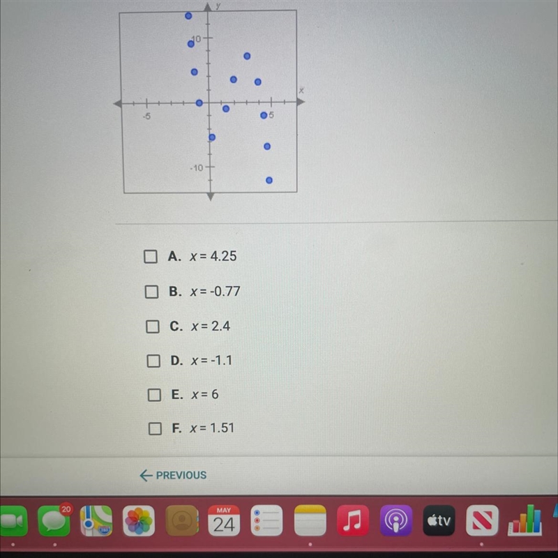 The points plotted below are on the graph of a polynomial. Which of the following-example-1