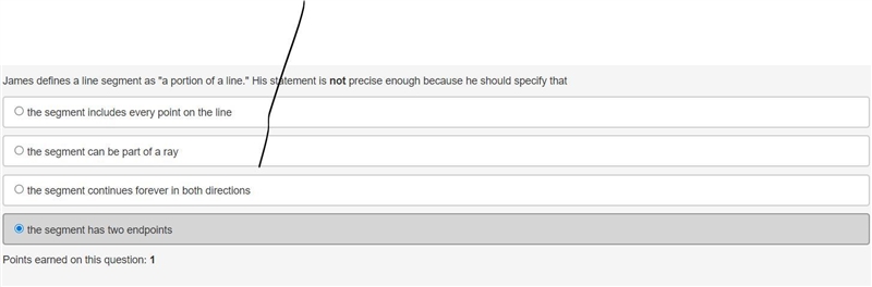 James defines a line segment as "a portion of a line." His statement is-example-1