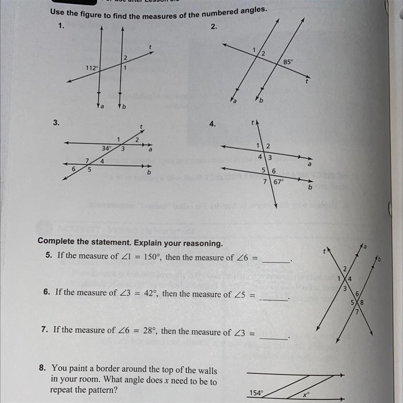 Use the figure to find the measures of the numbered angles. Plss helpppppp-example-1