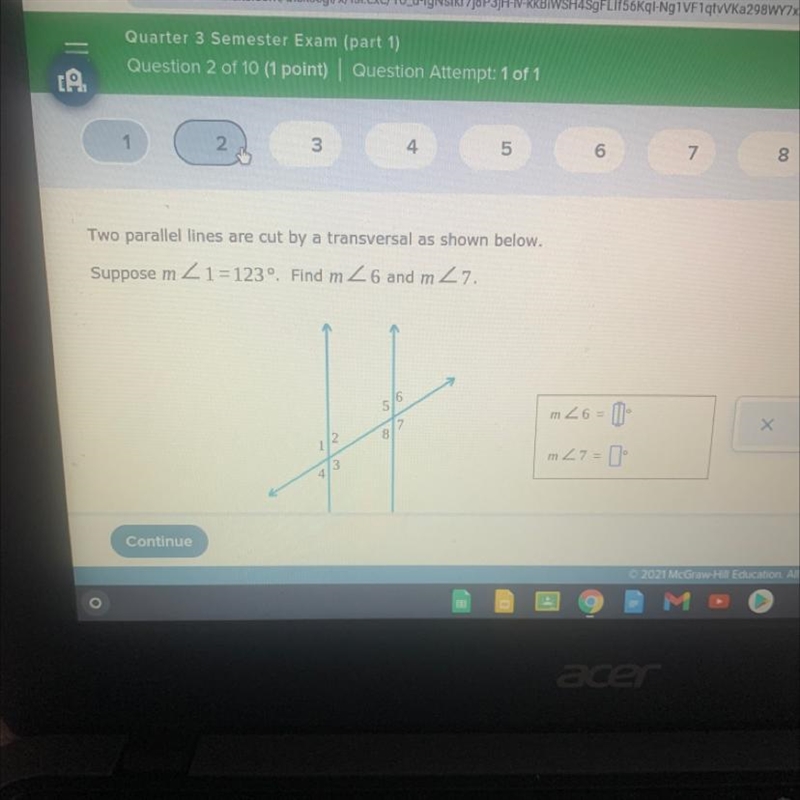 Two parallel lines are cut by a transversal as shown below-example-1