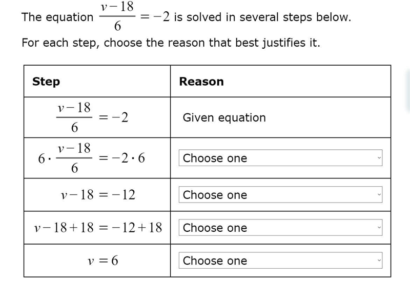 Identifying properties used to solve liner equation. Options are: Addition property-example-1