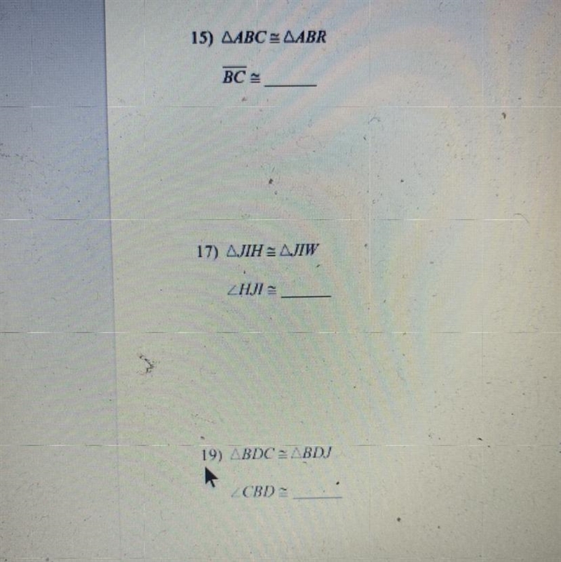 Complete each congruence statement by naming the corresponding angle or side (odd-example-1