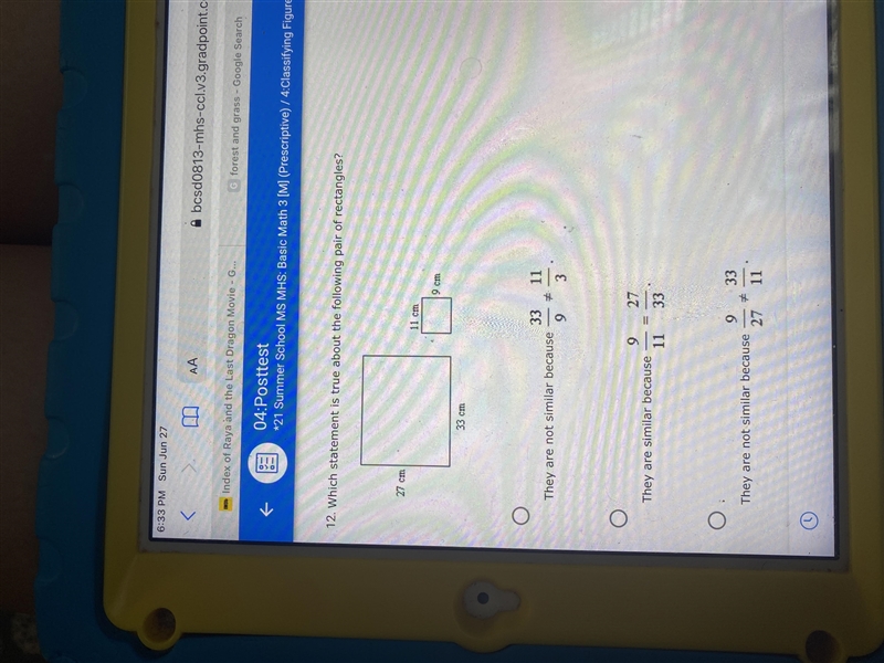 What statement is true about the following pair of rectangles-example-1