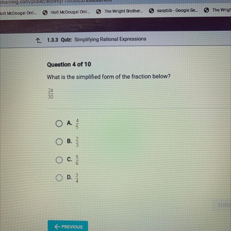 What is the simplified form of the fraction below? 30 * O A. OB. C. olo D. لا اعر-example-1