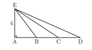 In right triangle EAD with right angle at A, AE=4 units, AB=BC=CD and the area of-example-1