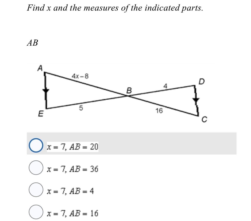 Find x and the measures of the indicated parts-example-1