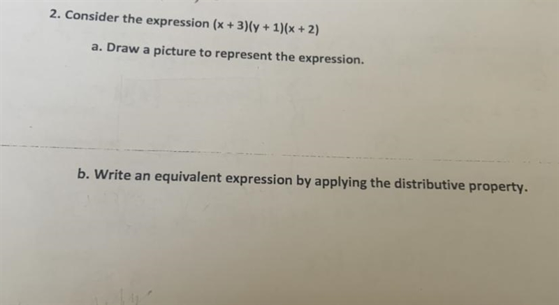 Consider the expression (x+3)(y+1)(x+2) applying the distributive property.-example-1