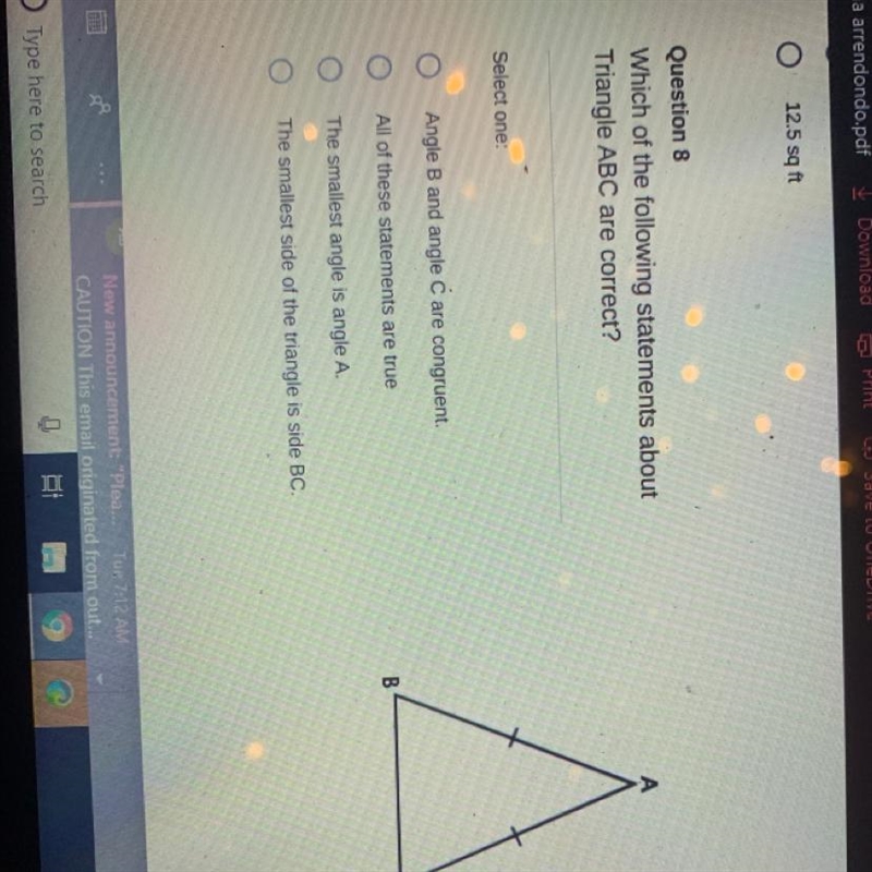 Which of the following statements about Triangle ABC are correct?-example-1