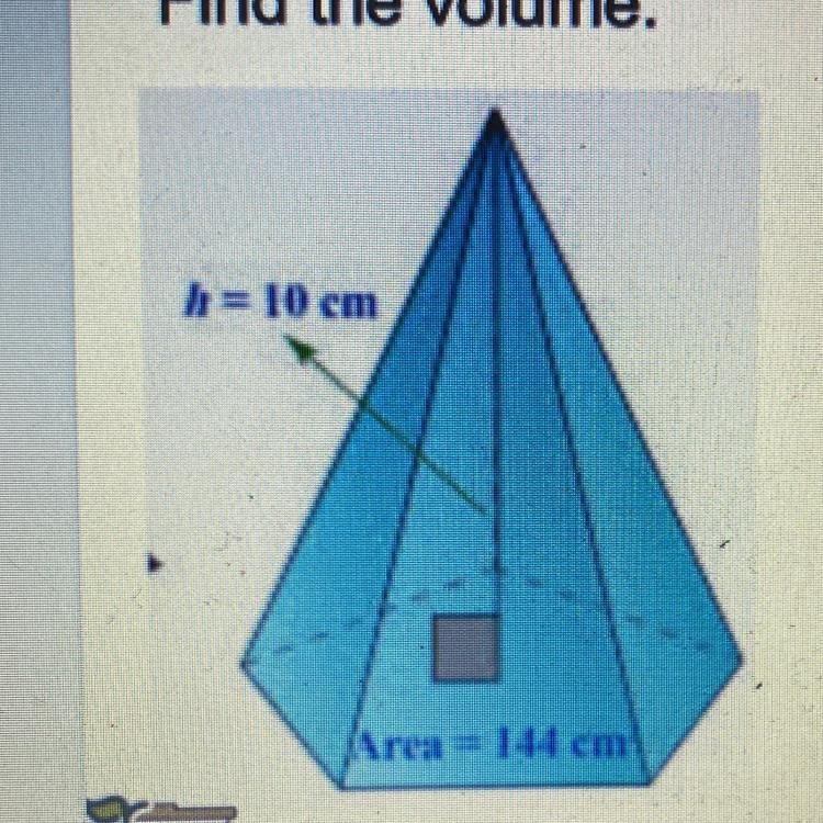 Find the volume. h = 10 cm rea 144 cm-example-1