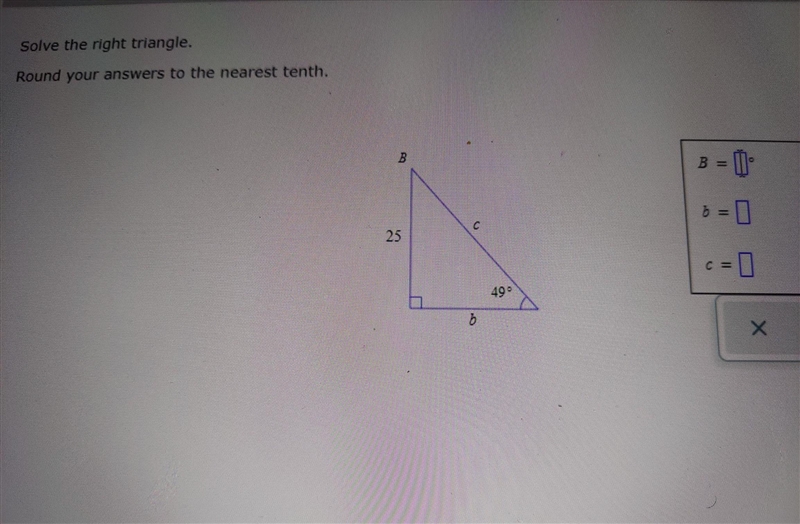 Solve the right triangle, Round your anruwers to the nearest tenth, ​-example-1