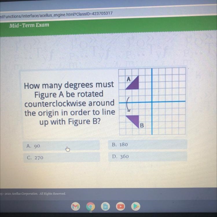 А How many degrees must Figure A be rotated counterclockwise around the origin in-example-1