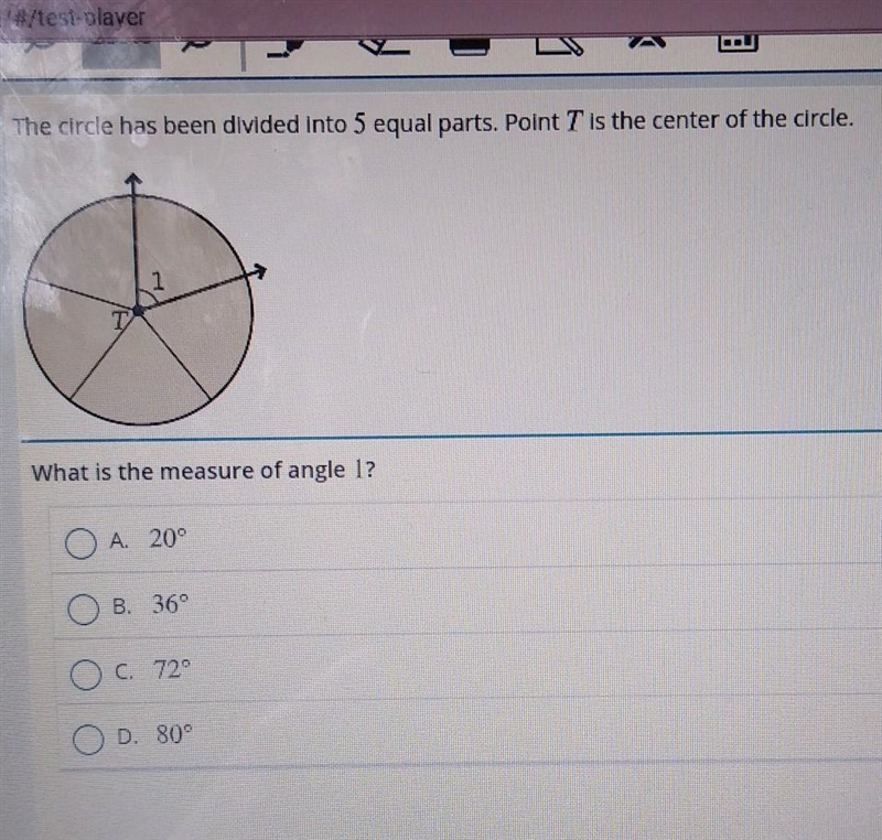 The circle has been divided into 5 equal parts point point Tis the center of the circle-example-1