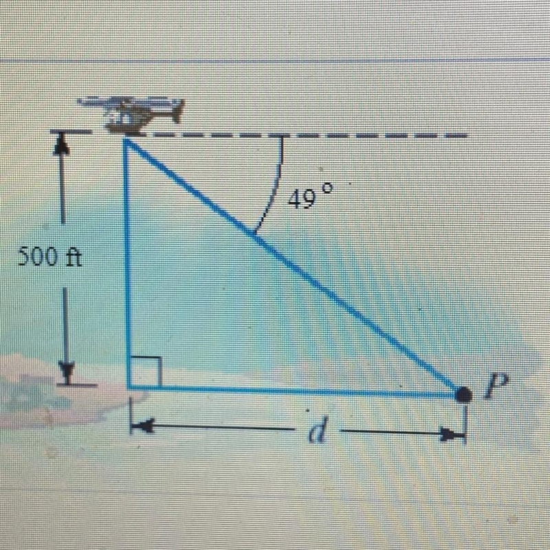 A helicopter hovers 500 feet above a small island. The figure shows that the angle-example-1