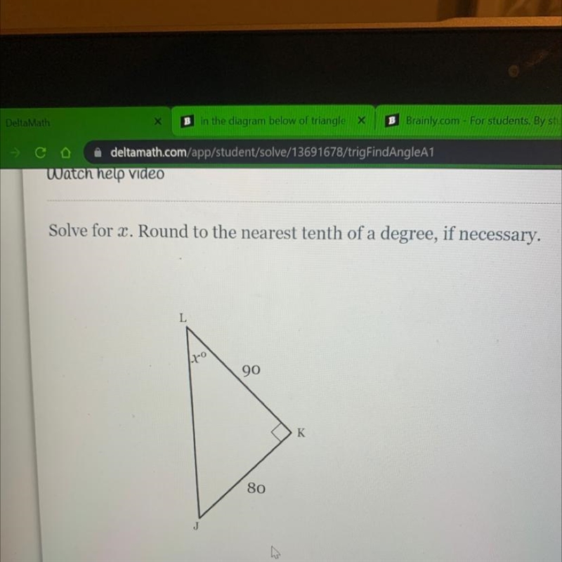 Solve for 2. Round to the nearest tenth of a degree, if necessary. L 90 K 80 J-example-1