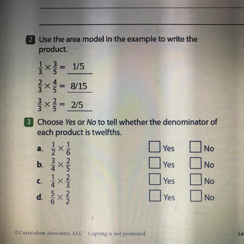 3 Choose Yes or No to tell whether the denominator of each product is-example-1