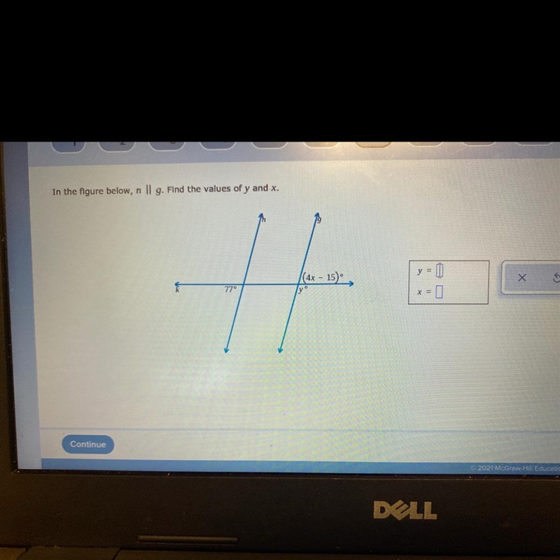 In the figure below, n II g. Find the values of y and x.-example-1