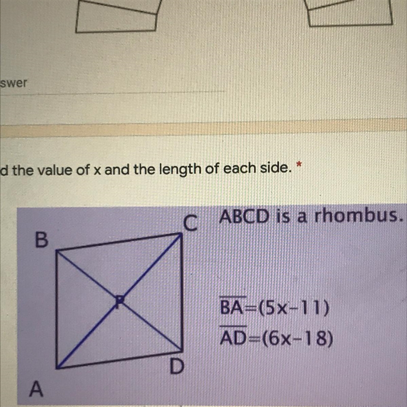 Find the value of x and the length of each side—- geometry-example-1