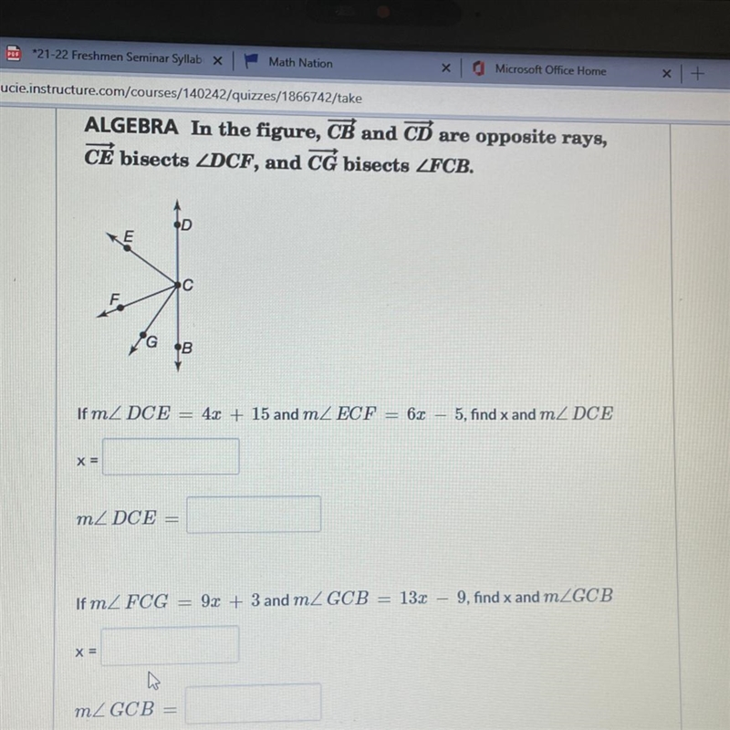 Use the picture below to find x and the measure of the angle. (In picture)-example-1