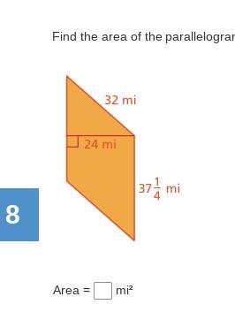 Question Find the area of the parallelogram. Area = mi²-example-1