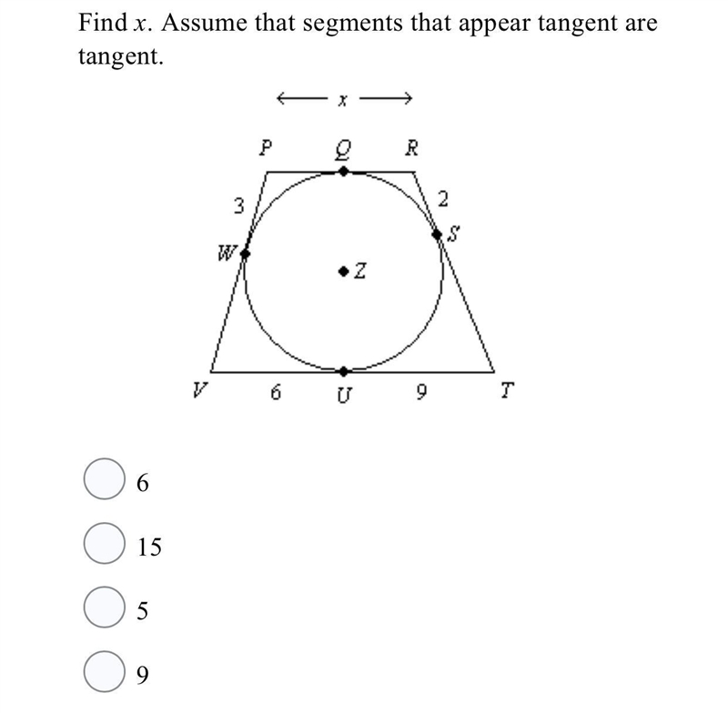 Find x. Assume that segments that appear tangent are tangent.-example-1