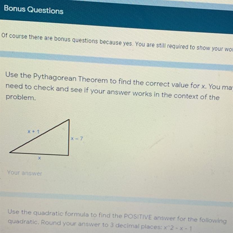 Use the Pythagorean theorem to find the value for ( show work )-example-1