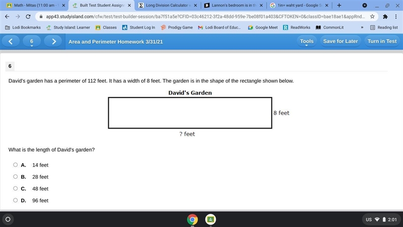 Area and Perimeter Study Island-example-1