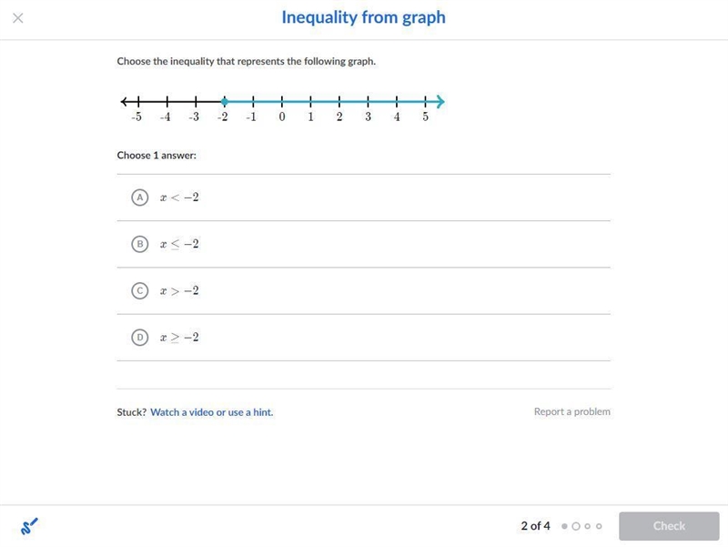 Choose the inequality that represents the following graph.-example-1