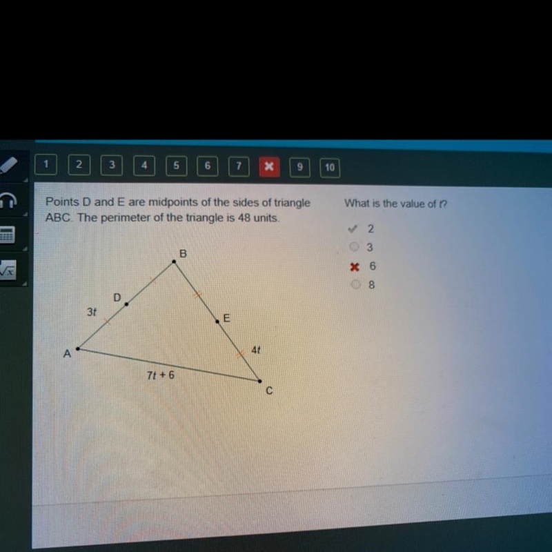 Points D and E are midpoints of the sides of triangle ABC. The perimeter of the triangle-example-1