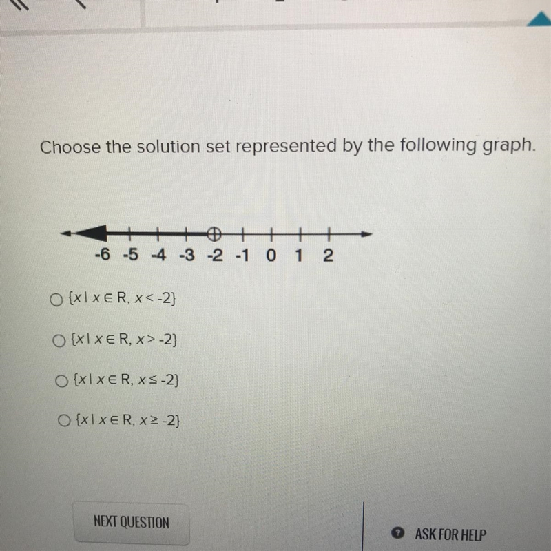 Choose the solution set represented by the following graph-example-1