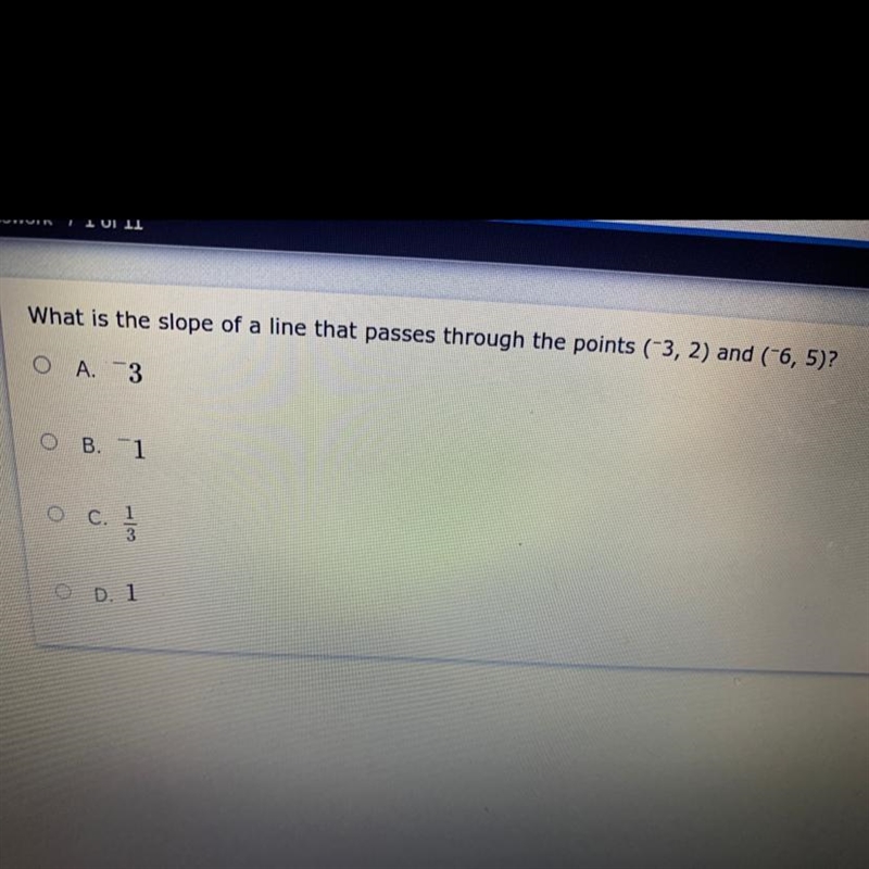 What is the slope of a line that passes through the points (-3, 2) and (-6, 5)? A-example-1