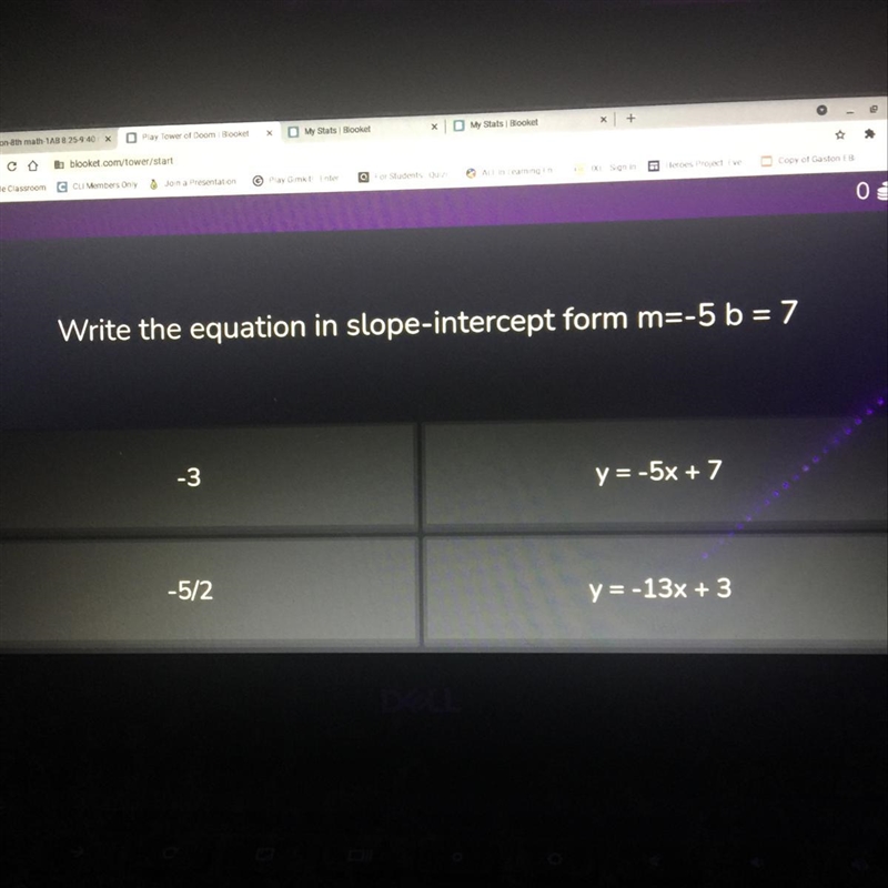 Write the equation in slope-intercept form m=-5 b = 7-example-1