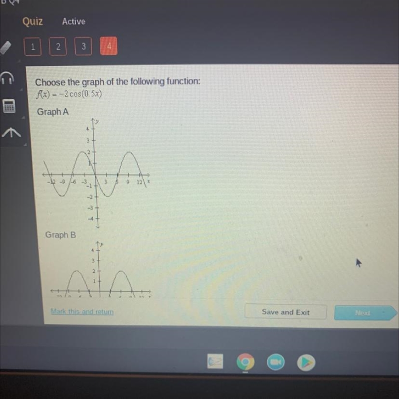 Choose the graph of the following function: f(x) = -2 cos(0.5x)-example-1