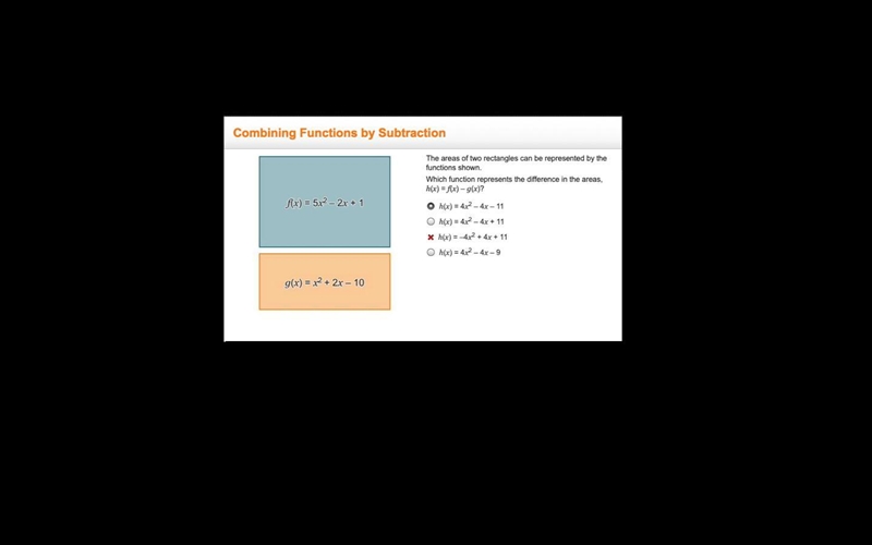 Please Help! The areas of two rectangles can be represented by the functions shown-example-1