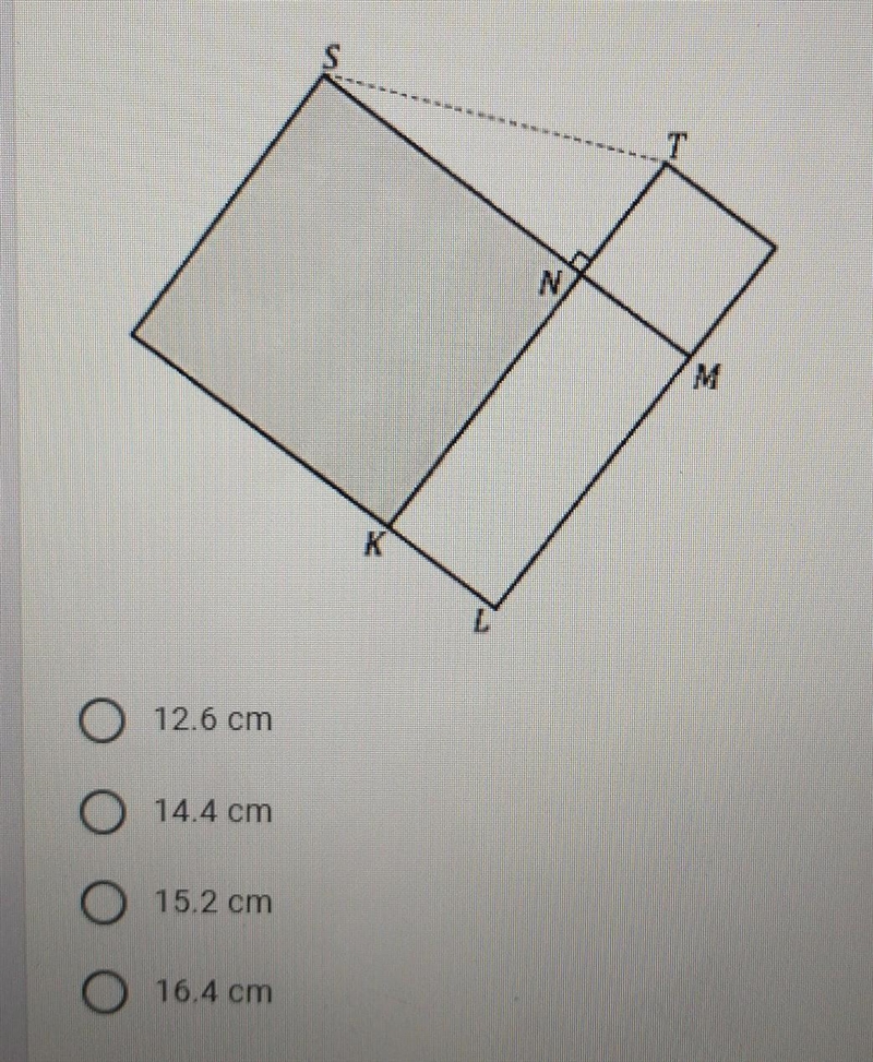 In the diagram, KLMN is a rectangle, and the two shaded regions are squares. If the-example-1