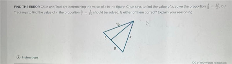 FIND THE ERROR: Chun and Traci are determining the value of x in the figure. Chun-example-1