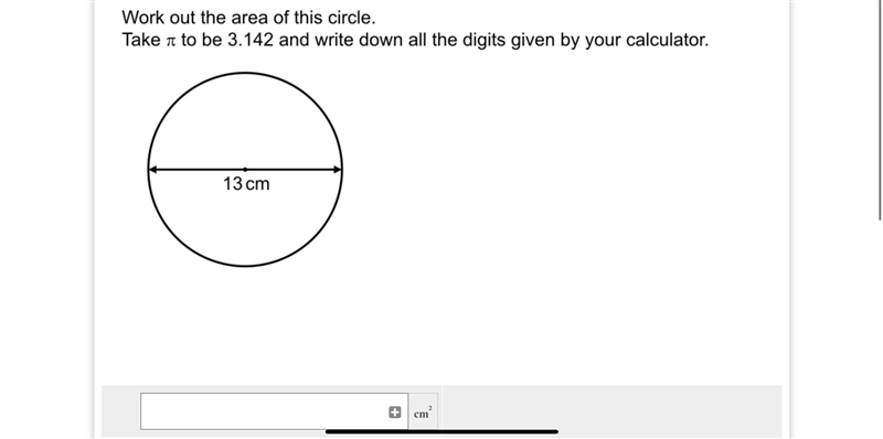 Work out the area of the circle and leave it in cm plz-example-1