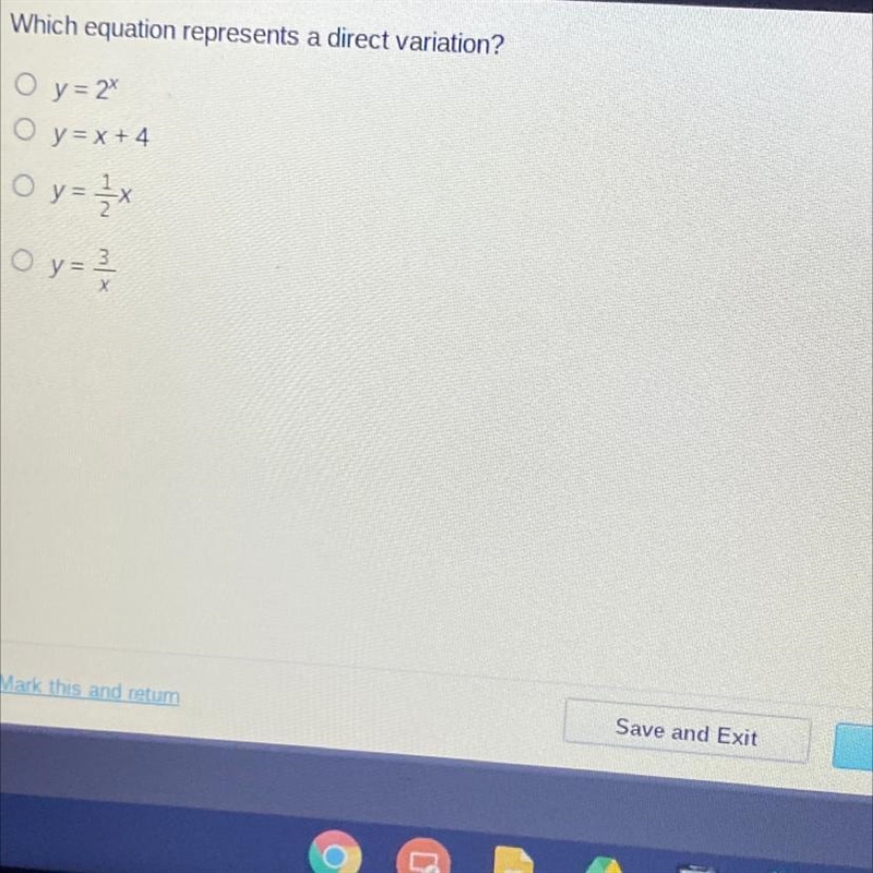 Which equation represents a direct variation?-example-1