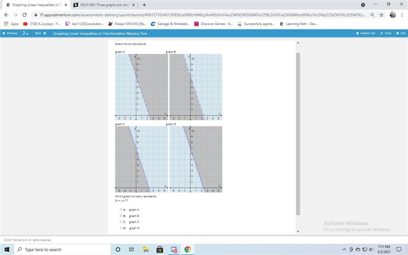 Select the correct answer. graph A graph B graph C graph D Which graph correctly represents-example-1