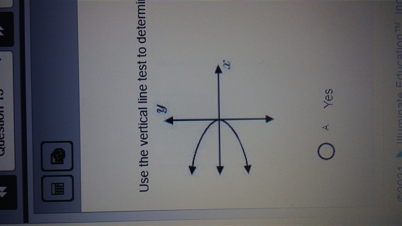 Use the vertical line test to determine whether the relation graphed below is a function-example-1