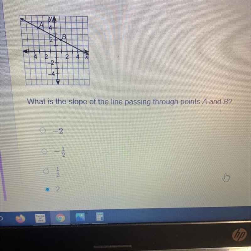 What is the slope of the line passing through points A and B?-example-1