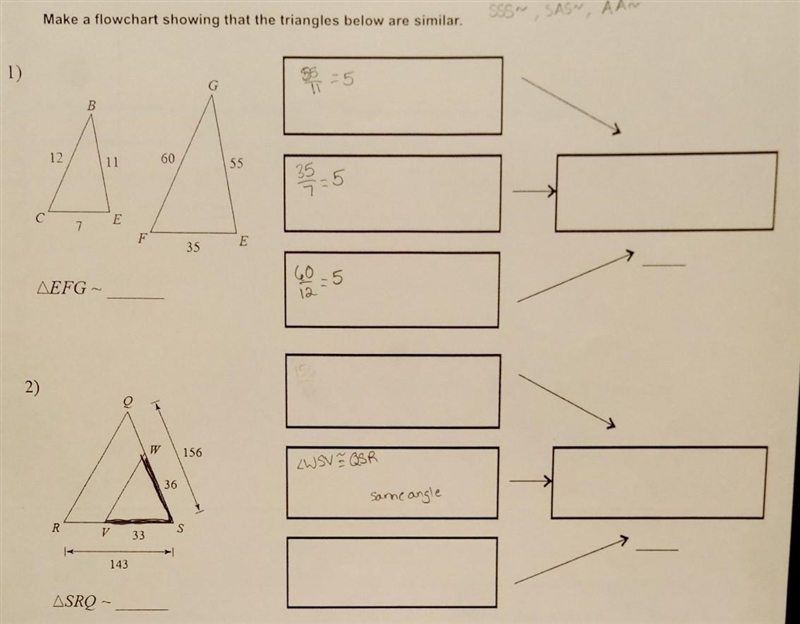 Make a flow chart showing that the triangles below are similar. NO LINKS OR CRAZY-example-1