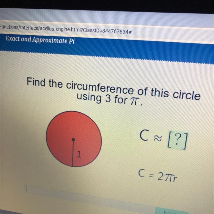 US Find the circumference of this circle using 3 for 7 C [?] 1 C = 27-example-1