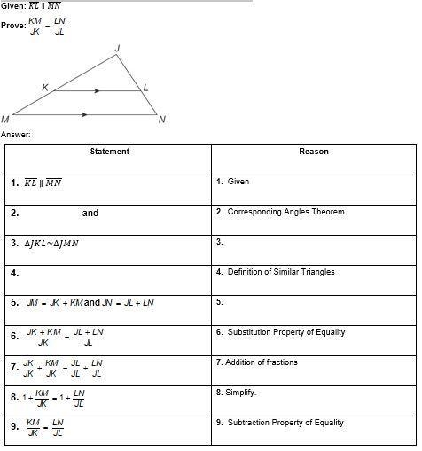 Provide reasons for the proof of the triangle proportionality theorem.-example-1