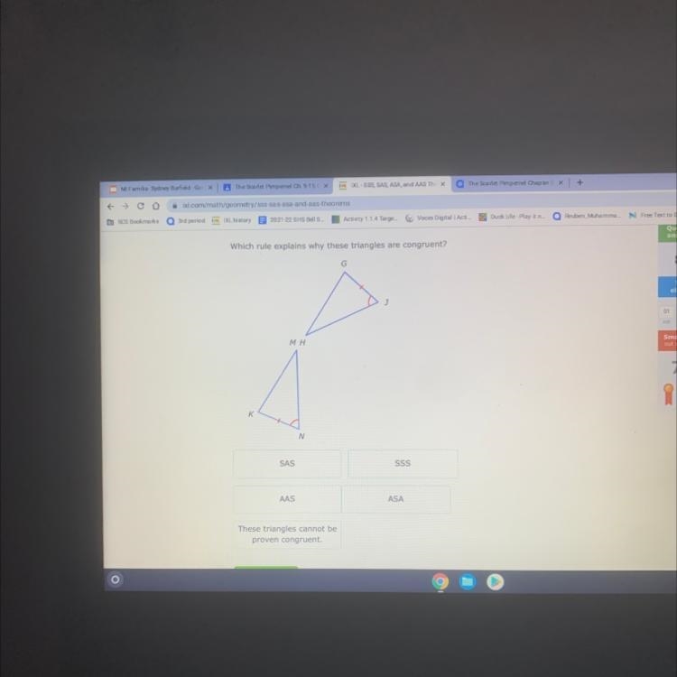 Which rule explains why these triangles are congruent? SAS SSS AAS ASA These triangles-example-1