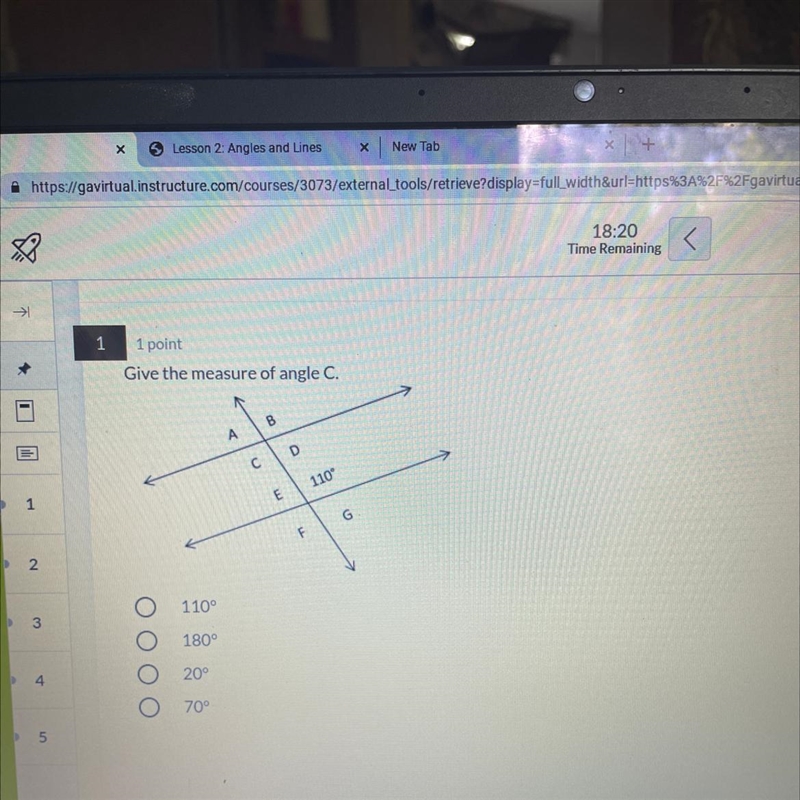 Give the measure of angle C. B A D С 110° E G F-example-1