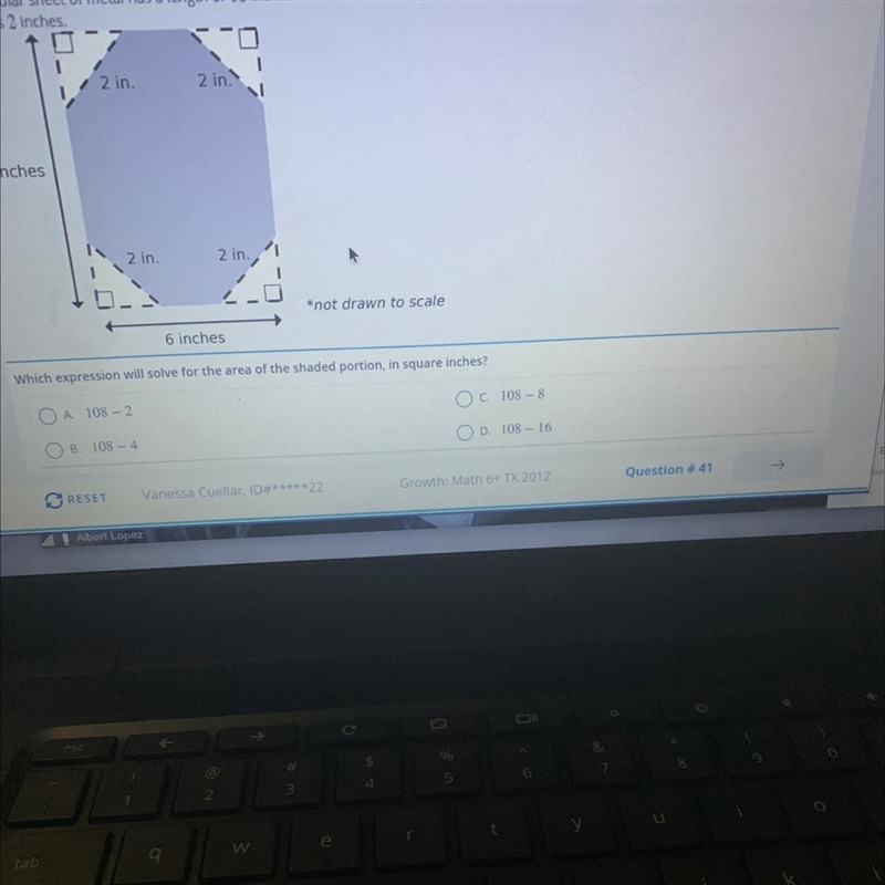 Which expression will solve for the area of the shaded portion, in square inches?-example-1