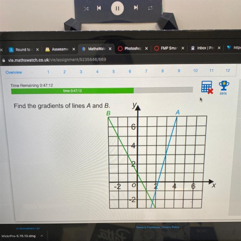 Find the gradients of lines A and B.-example-1