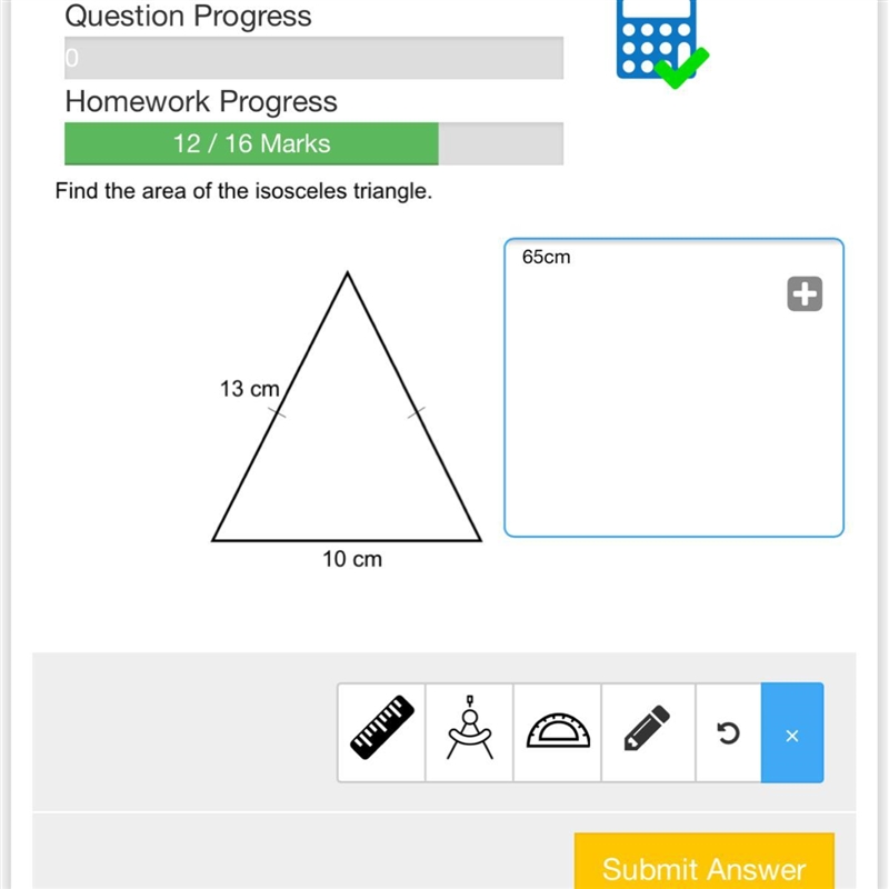 Find the isosceles triangle area-example-1